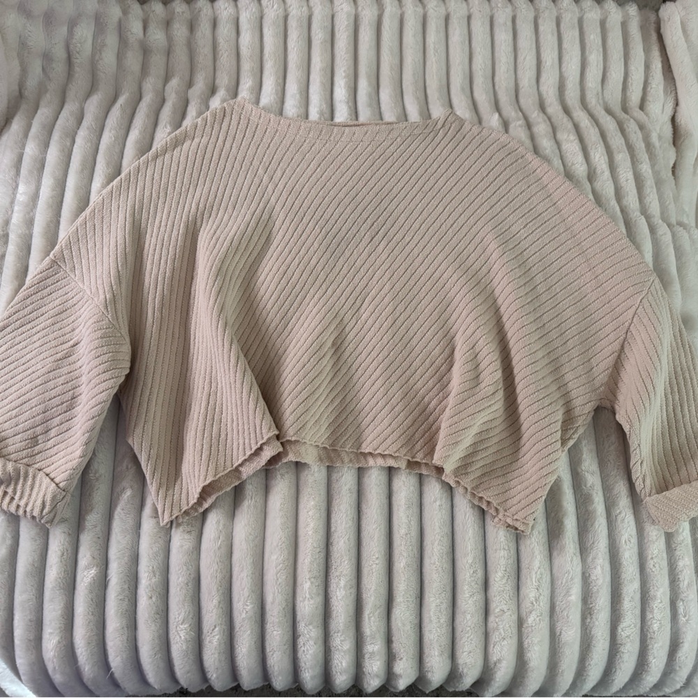 Free People Ribbed Knit Blouse in Beige